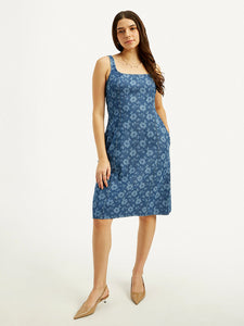 Women's Floral Blue Square Neck Dress