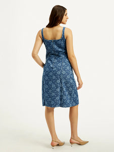 Women's Floral Blue Square Neck Dress