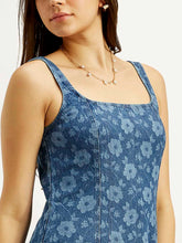 Load image into Gallery viewer, Women&#39;s Floral Blue Square Neck Dress

