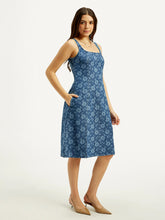 Load image into Gallery viewer, Women&#39;s Floral Blue Square Neck Dress
