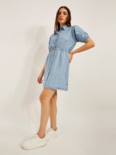 Load image into Gallery viewer, Women&#39;s Solid Light Blue Spread Collar Dress
