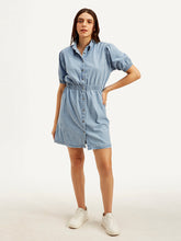 Load image into Gallery viewer, Women&#39;s Solid Light Blue Spread Collar Dress
