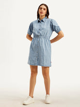 Load image into Gallery viewer, Women&#39;s Solid Light Blue Spread Collar Dress
