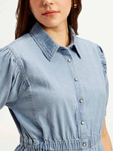 Load image into Gallery viewer, Women&#39;s Solid Light Blue Spread Collar Dress
