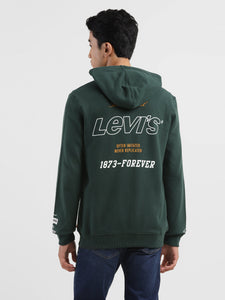 Men's Brand Logo Dark Green Hooded Sweatshirt