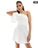 Women Scuba White Oversized Corsage Detail Mini Dress