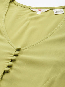 Women's Solid Green V Neck Dresses