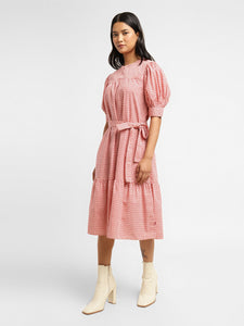 Women's Printed Cream Round Neck Dress