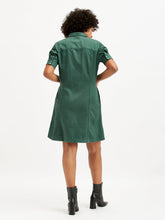 Load image into Gallery viewer, Women&#39;s Solid Green Spread Collar Shirt Dress
