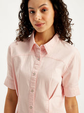 Load image into Gallery viewer, Women&#39;s Solid Light Pink Spread Collar Shirt Dress
