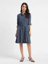 Load image into Gallery viewer, Women&#39;s Solid Mid Indigo Shirt Collar Dresses
