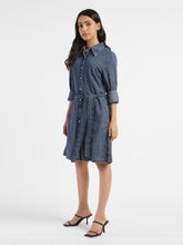 Load image into Gallery viewer, Women&#39;s Solid Mid Indigo Shirt Collar Dresses
