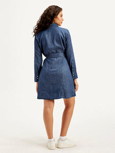 Women's Solid Navy Spread Collar Dress