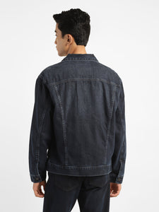 Men's Solid Spread Collar Denim Jacket
