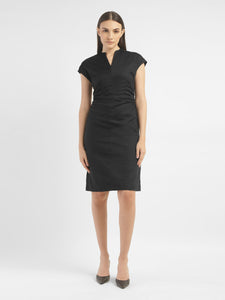 Women's Solid Black V Neck Dress