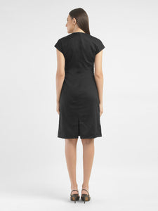 Women's Solid Black V Neck Dress