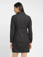 Load image into Gallery viewer, Women&#39;s Solid Black Spread Collar Dress

