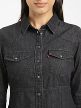 Load image into Gallery viewer, Women&#39;s Solid Black Spread Collar Dress

