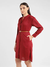 Load image into Gallery viewer, Women&#39;s Solid Red Band Neck Dress
