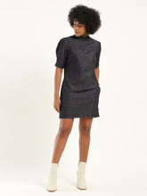 Load image into Gallery viewer, Women&#39;s Solid Blue High Neck Dress
