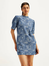 Load image into Gallery viewer, Women&#39;s Paisley Blue Band Neck Mini Dress
