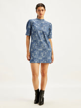 Load image into Gallery viewer, Women&#39;s Paisley Blue Band Neck Mini Dress
