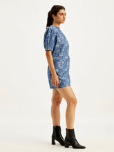 Load image into Gallery viewer, Women&#39;s Paisley Blue Band Neck Mini Dress
