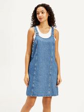 Load image into Gallery viewer, Women&#39;s Solid Blue Scoop Neck Denim Dress
